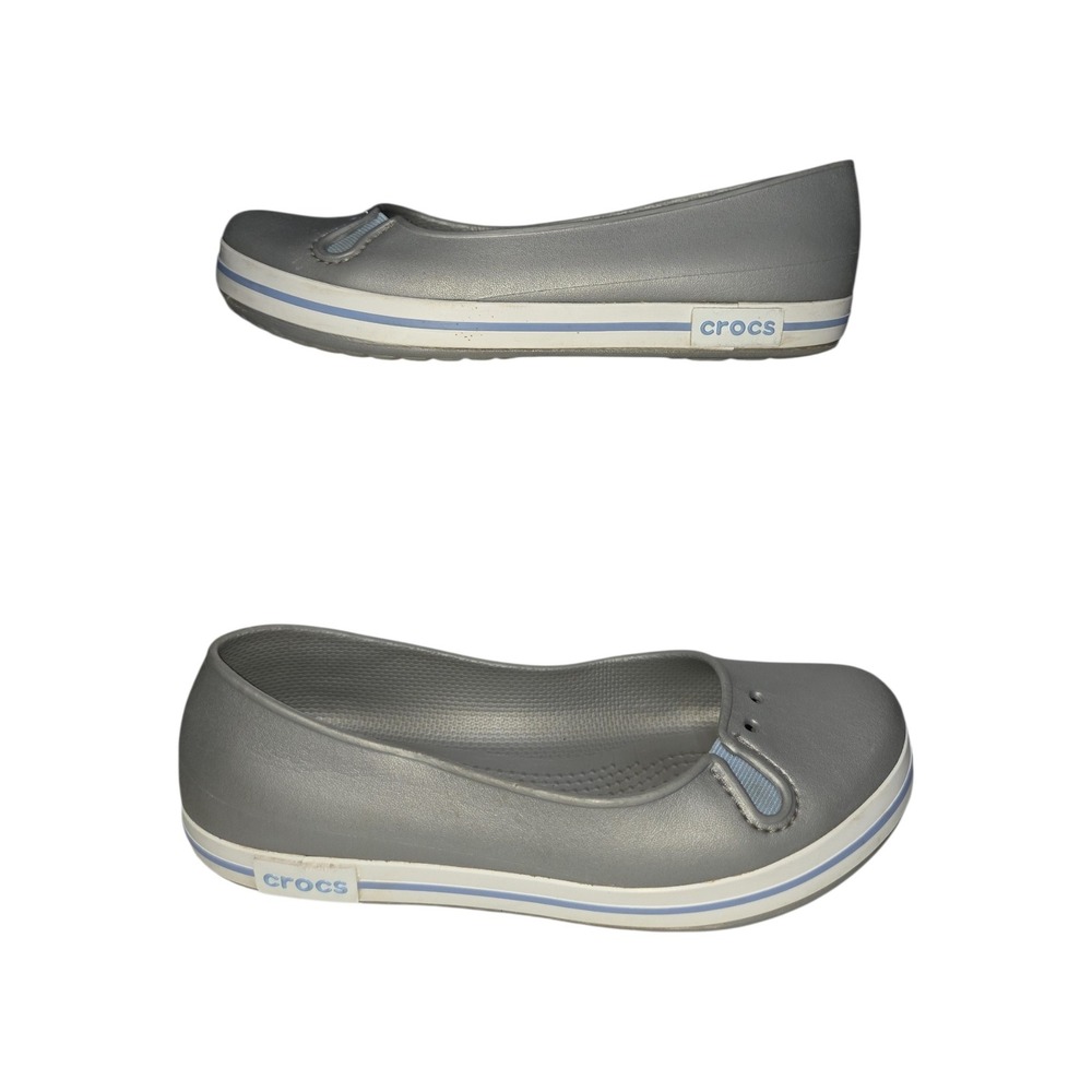 Crocs Crocband Flat Metallic Charcoal Grey Blue Ballet Flats Womens 8 - Picture 4 of 8